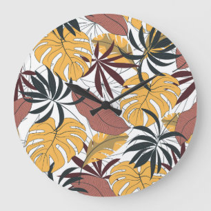 Relógio Grande Folhas tropicais: fundo sem soldadura vibrante.