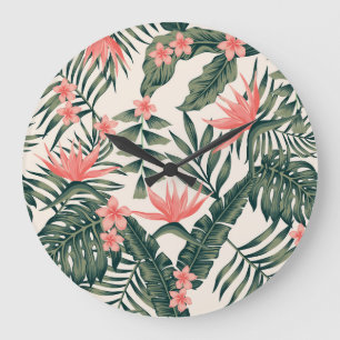 Relógio Grande Folhas tropicais, papel de parede de praia alegre.