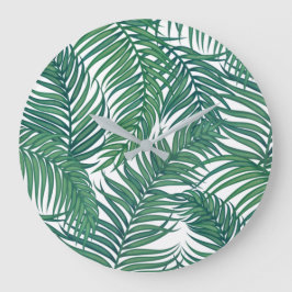Relógio Grande Folhas Tropicais Verdes