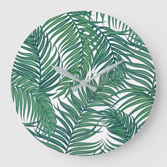 Relógio Grande Folhas Tropicais Verdes (Frente)