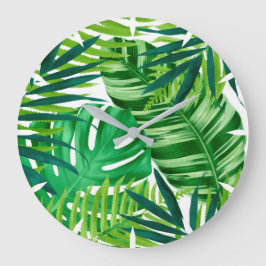 Relógio Grande Folhas Tropicais Verdes