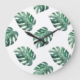 Relógio Grande Folhas tropicais verdes, padrão de aquarela