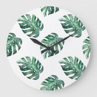 Relógio Grande Folhas tropicais verdes, padrão de aquarela