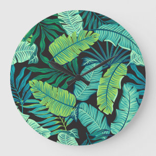 Relógio Grande Folhas tropicais verdes: padrão de colheita.