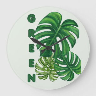 Relógio Grande Folhas Verdes de Monstera