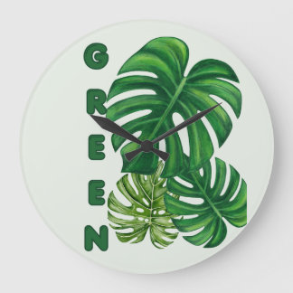 Relógio Grande Folhas Verdes de Monstera