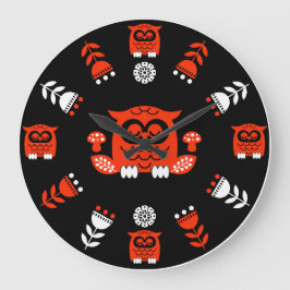 Relógio Grande Folk Art Nordic Owl