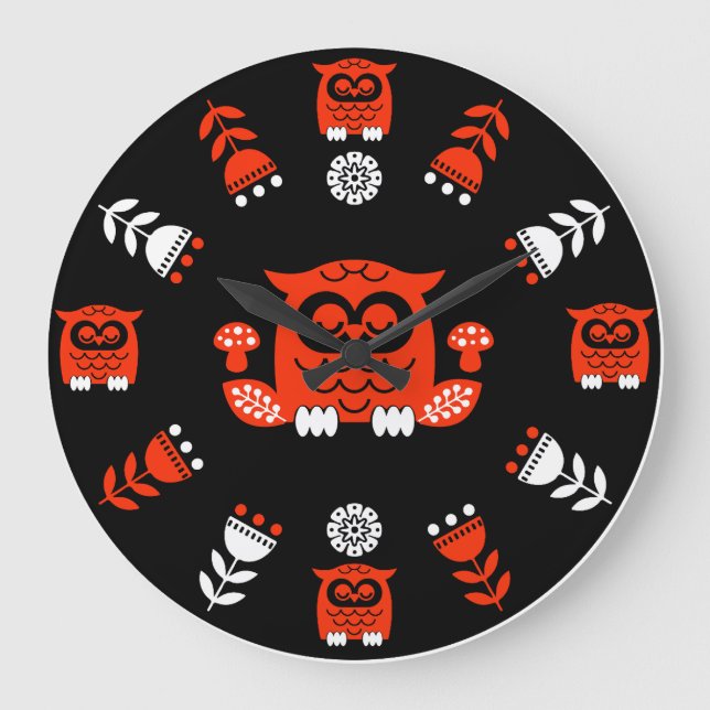 Relógio Grande Folk Art Nordic Owl (Frente)