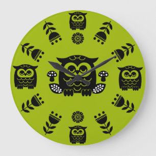 Relógio Grande Folk Art Nordic Owl