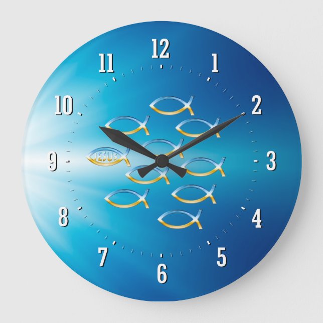 Relógio Grande Follow Him | Christian Fish Symbol Wall Clock (Frente)