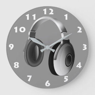 RELÓGIO GRANDE FONES DE OUVIDO DJ PRETOS E BRANCOS COM NÚMEROS B