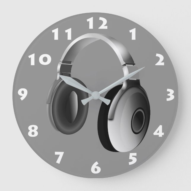 RELÓGIO GRANDE FONES DE OUVIDO DJ PRETOS E BRANCOS COM NÚMEROS BR (Frente)