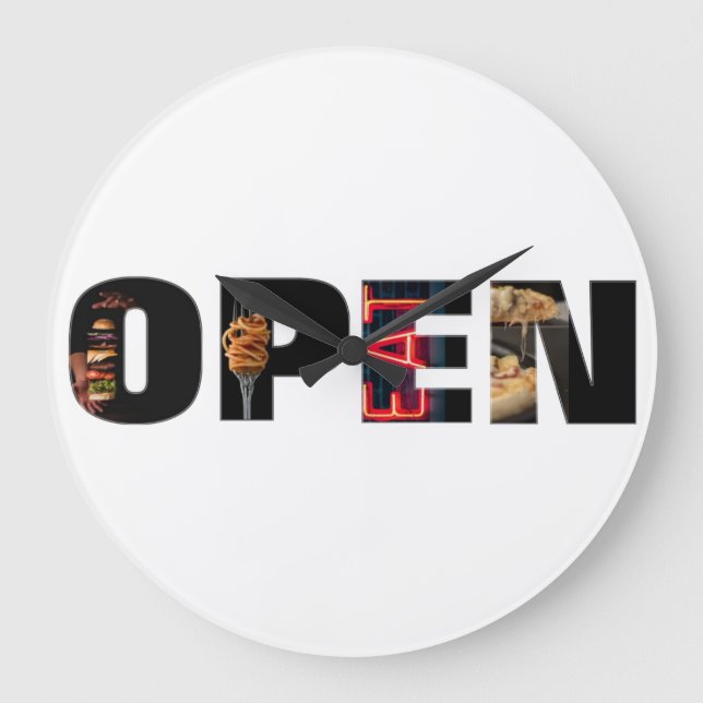 Relógio Grande Foodies Open Sign Wall Clock (Frente)