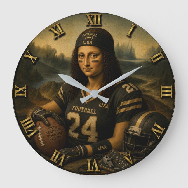 Relógio Grande Football Funny Mona Lisa  (Frente)