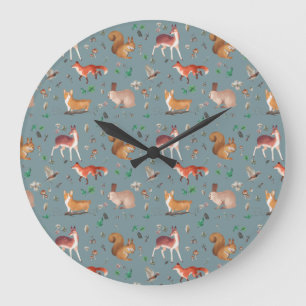 Relógio Grande forest in watercolor pattern- bambi, fox, coney,