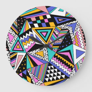 Relógio Grande Formas Geométricas Retroativas: Vintagem Colorida.