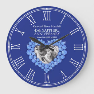 Relógio Grande Foto azul de Sapphire coração 45 anos de casamen