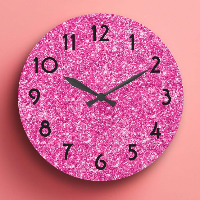 Relógio Grande Foto bonito rosa brilhante (Pretty Pink Glitter Photo Large Clock)