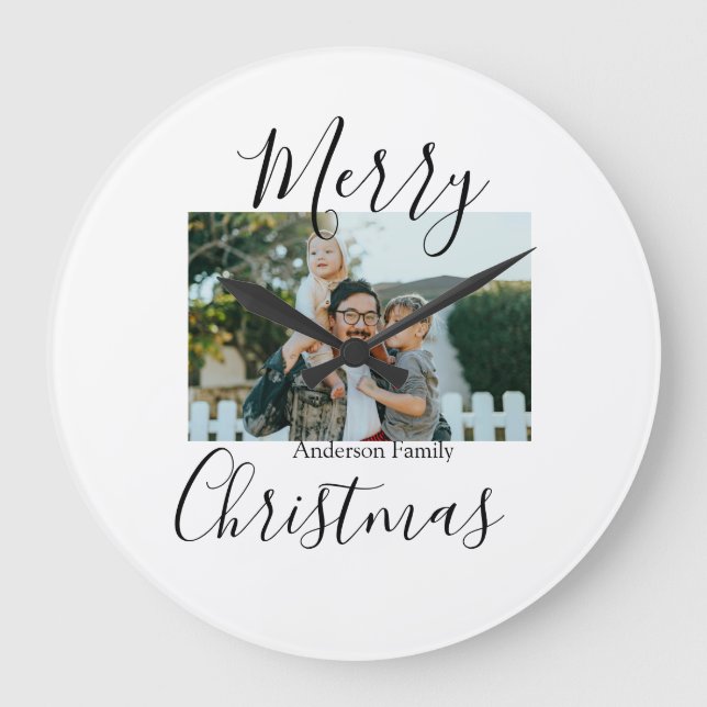 Relógio Grande Foto da família Feliz Natal, moderna e elegante ru (Frente)