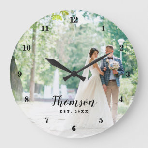 Relógio Grande Foto de Casamento Personalizado Monograma