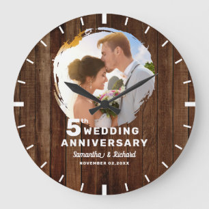 Relógio Grande Foto do 5º Aniversário de Casamento em Madeira de 