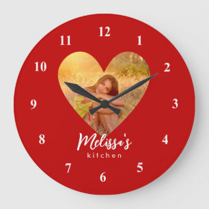 Relógio Grande Foto do Coração Vermelho Próprio Quadro Moderno Ca