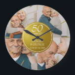 Relógio Grande Foto Dourada do 50º aniversário de casamento<br><div class="desc">50º aniversário de casamento Dourado 4 Foto Design. Personalize com suas fotos,  nomes e data.</div>