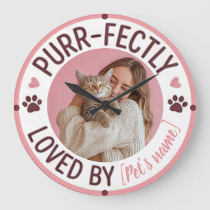 Relógio Grande Foto e Nome Personalizados para Mãe de Gato Aman