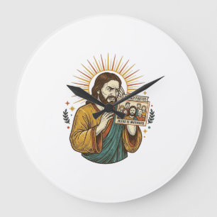 Relógio Grande Foto em Grupo com Jesus de Olhos Fechados sem Flat