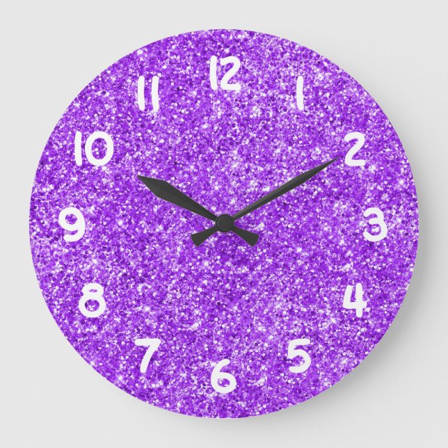 Relógio Grande Foto Glitter Roxo Feminino (Frente)