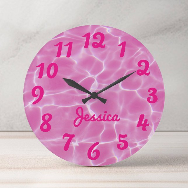 Relógio Grande Foto Numerada de Rosa Quente Personalizada (Hot Pink Numbered Photo Large Clock)