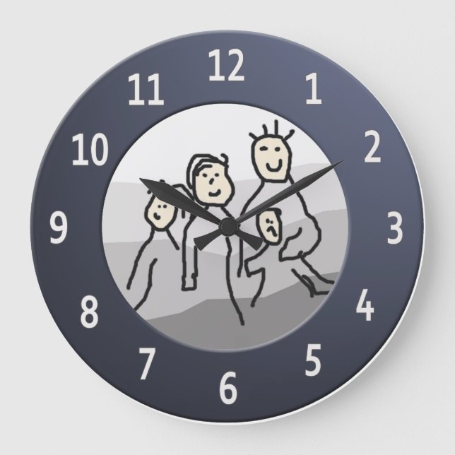 Relógio Grande Foto personalizada de quadro azul redondo pessoal (Frente)