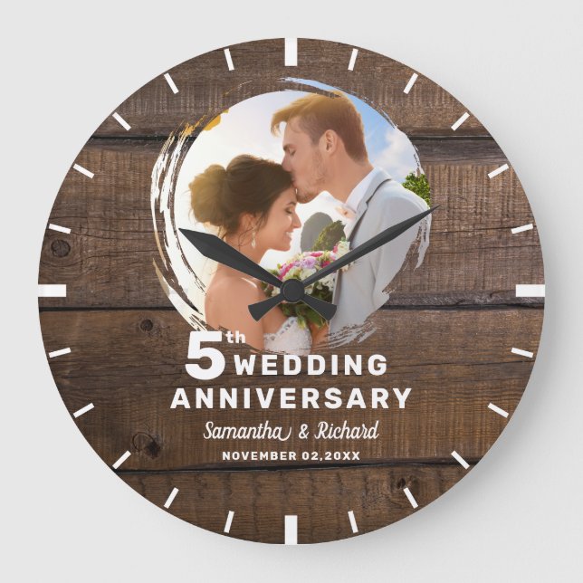 Relógio Grande Fotos do 5º Aniversário de Casamento em Madeira Es (Frente)