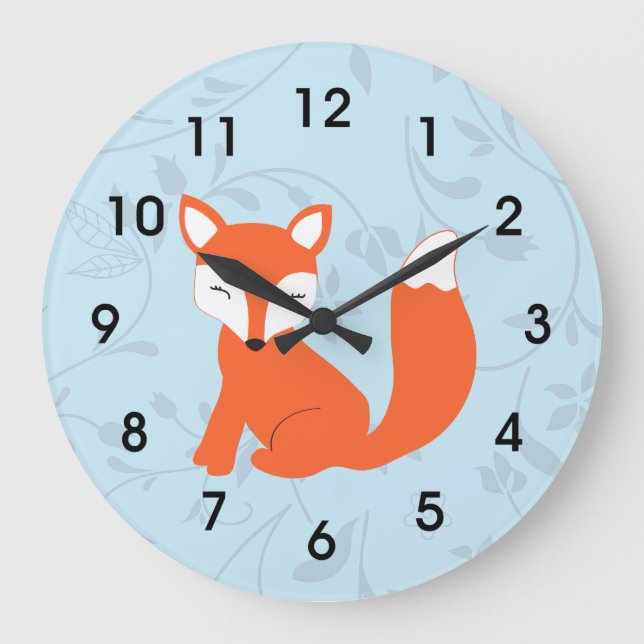 Relógio Grande Fox bonito azul do bebê da floresta (Frente)