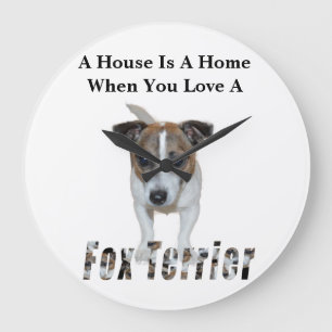 Relógio Grande Fox Terrier E Fox Terrier Love Logo, Branco