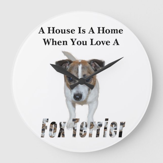 Relógio Grande Fox Terrier E Fox Terrier Love Logo, Branco (Frente)