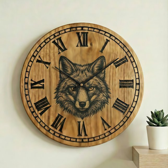 Relógio Grande Fox Wall Clock - Wildlife Wooden Style  (Criador carregado)
