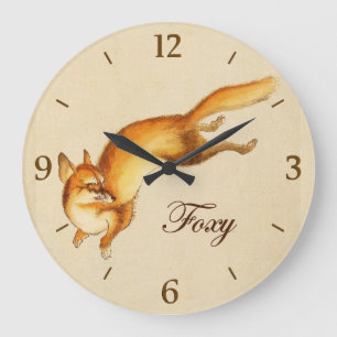 Relógio Grande "Foxy" - Vintage Japanese sketch of a fox