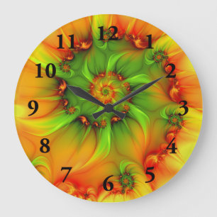 Relógio Grande Fractal cor-de-laranja Verde de Verão Quente
