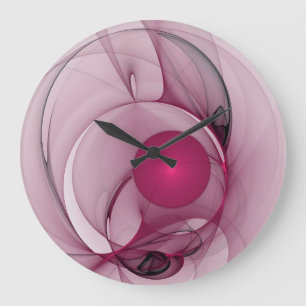 Relógio Grande Fractal Sinuoso, Arte Abstrato Moderno Rosa Berry