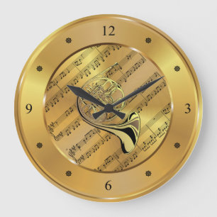 Relógio Grande Francês Horn ~ Sheet Music ~ Dourado Background ~