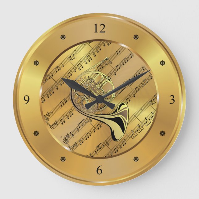 Relógio Grande Francês Horn ~ Sheet Music ~ Dourado Background ~ (Frente)