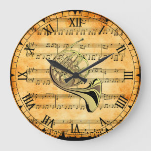 Relógio Grande Francês Horn ~ Vintage Sheet Music Background ~