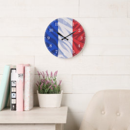 Relógio Grande French Flag Wall Clock — Waving Flag Design
