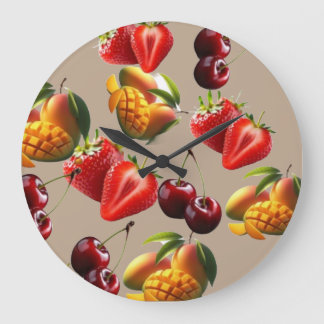 Relógio Grande Fresh Fruit Pattern – Strawberry, Cherry & Mango A