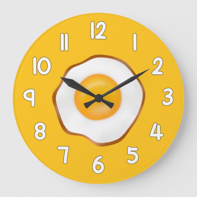 Relógio Grande Fried Egg Wall Clock – Fun Kitchen Breakfast Home  (Frente)