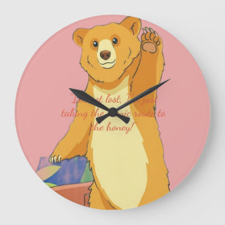 Relógio Grande Friendly Waving Bear Cartoon – Vibrant Jungle Gree