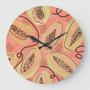 Relógio Grande Fruta de Papaya Doodle Pattern Kitchen
