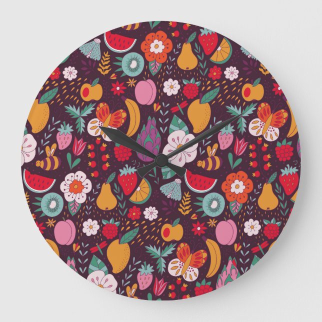 Relógio Grande Fruta, decoração de verão feita à mão. (Frente)