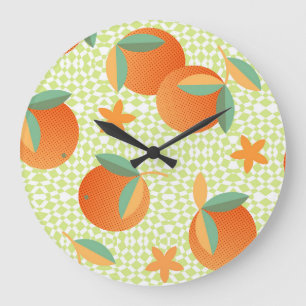 Relógio Grande Fruta Exótica Laranja: Vintage Tropical.